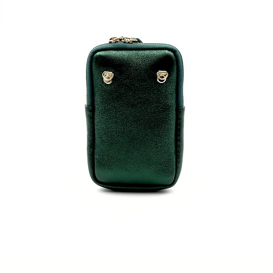 Pochette smartphone cuir - Vert sapin métal