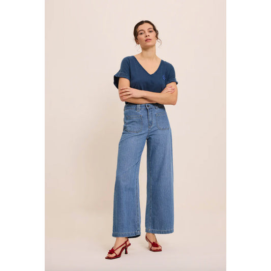 Jean large "Lucia crop large" - Medium blue