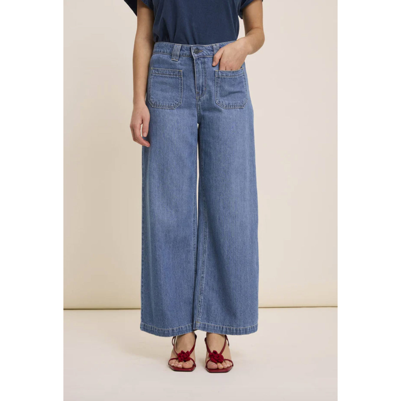 Jean large "Lucia crop large" - Medium blue