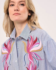 Chemise brodée "Colombe" - Rayure indigo