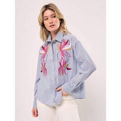 Chemise brodée "Colombe" - Rayure indigo