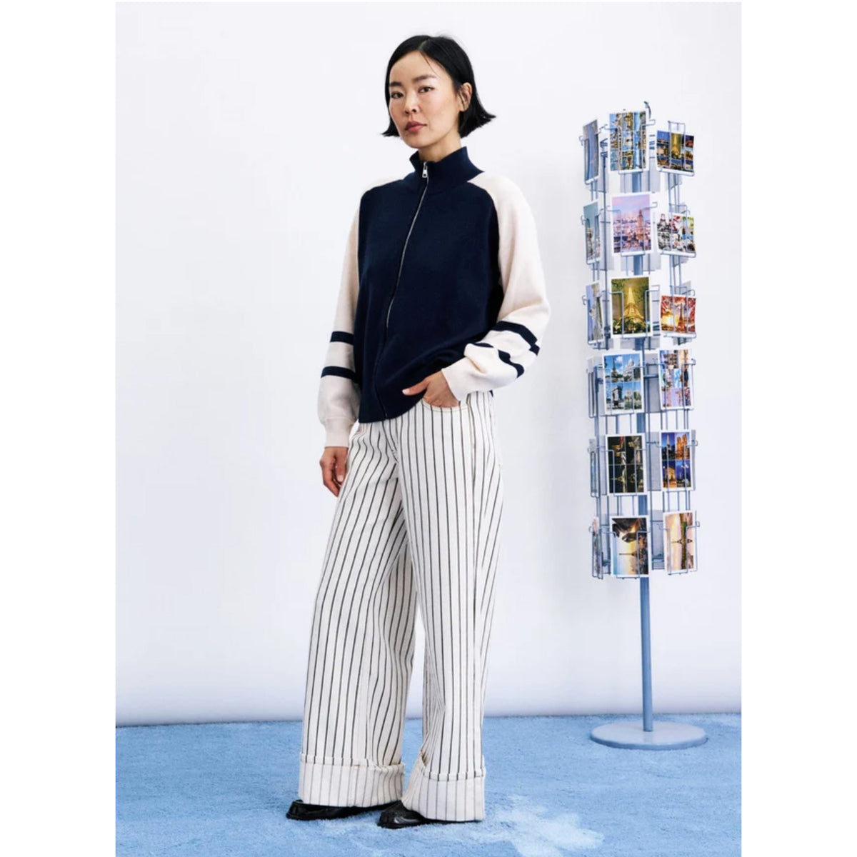 Pull zippé "Timbre" - Navy/écru