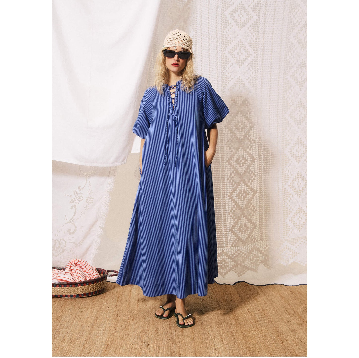Robe rayée "Assunta" - Bleu électrique