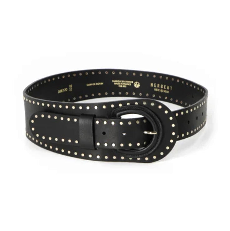 Ceinture "La Guérande" clous - cuir noir
