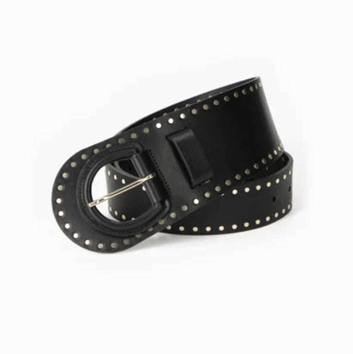 Ceinture "La Guérande" clous - cuir noir