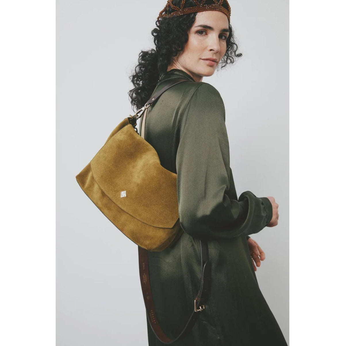 Sac "Le Benson" cuir velours Clown - Bronze