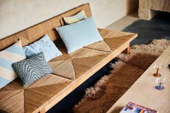 Coussin rayé velours - Menthe/crème