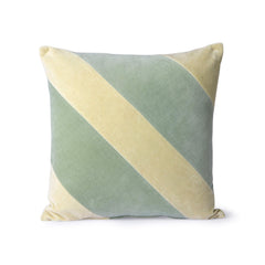 Coussin rayé velours - Menthe/crème