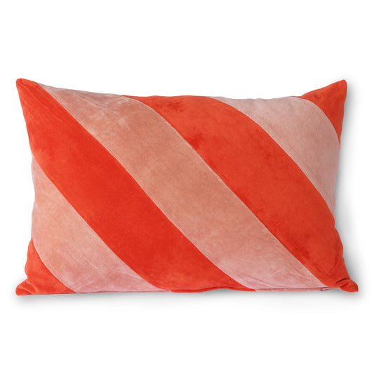 Coussin rayé velours - Rouge/rose