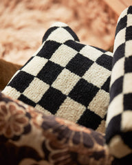 Coussin tufté damier - Noir/crème