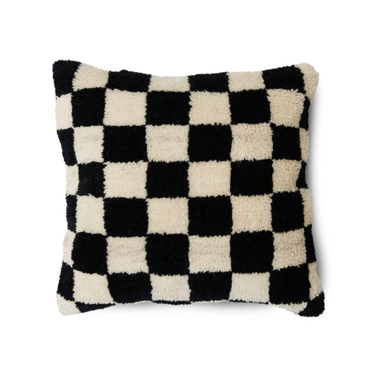 Coussin tufté damier - Noir/crème