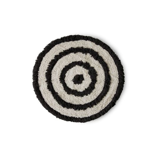 Tapis shaggy rond M - Noir & écru