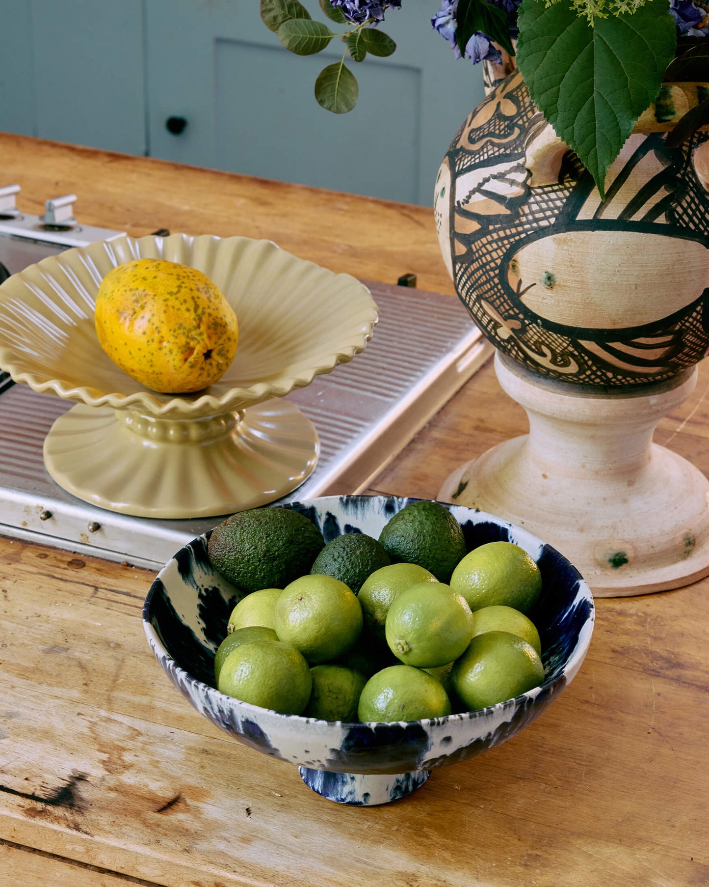 Saladier sur pied céramique "Indigo"