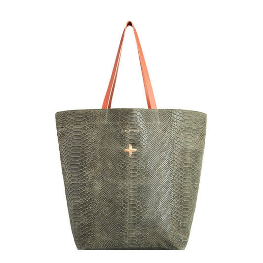 Grand cabas "Laner" cuir Snake Kaki