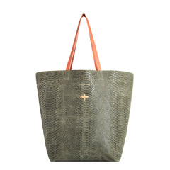 Grand cabas "Laner" cuir Snake Kaki
