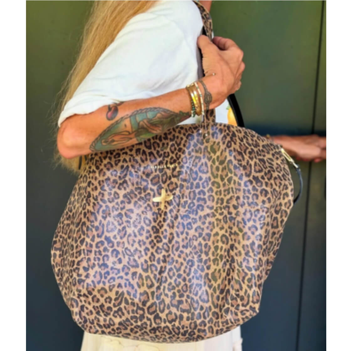 Sac "Origin" cuir Léopard beige