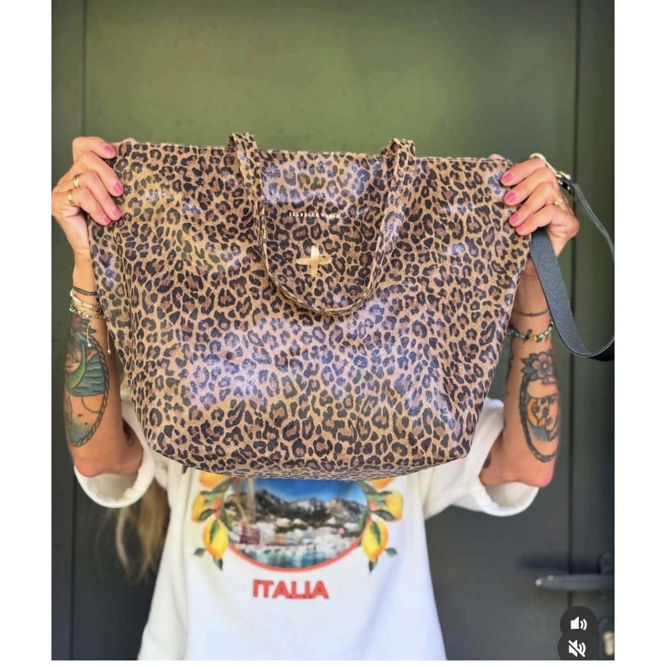 Sac "Origin" cuir Léopard beige