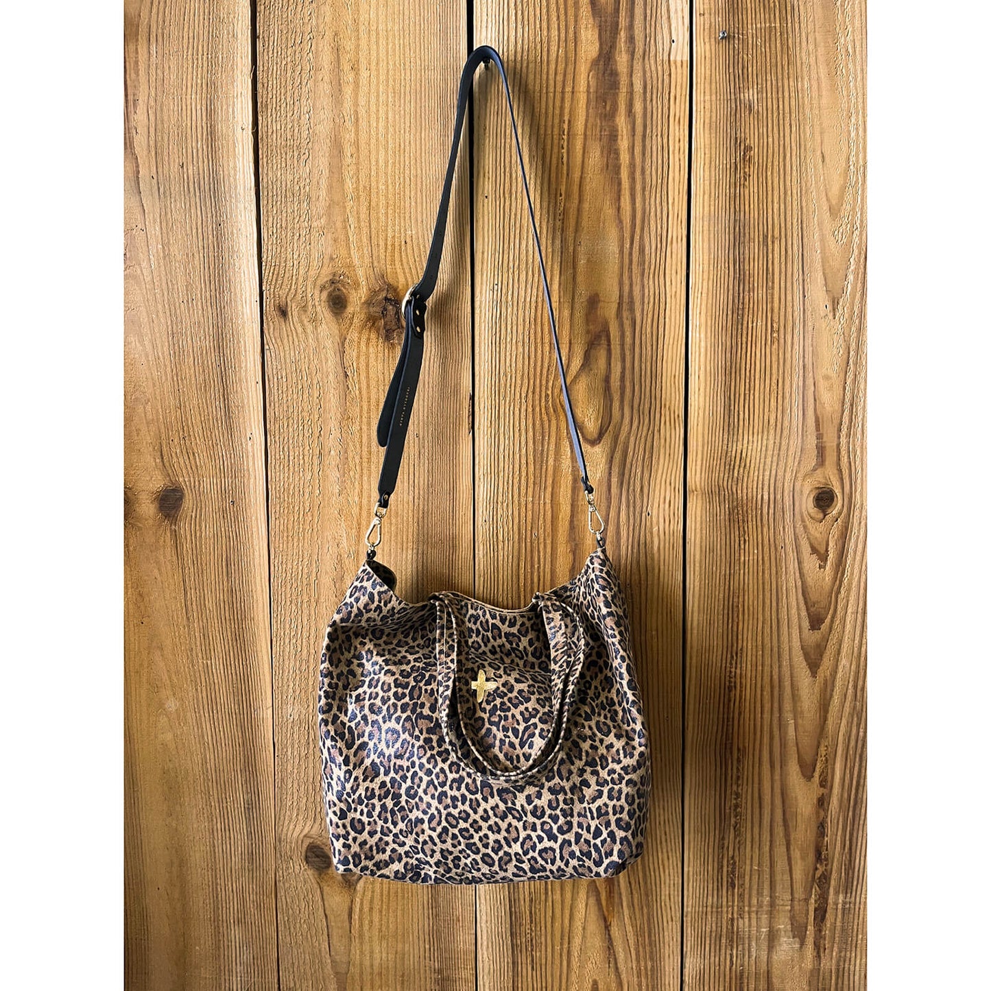 Sac "Origin" cuir Léopard beige