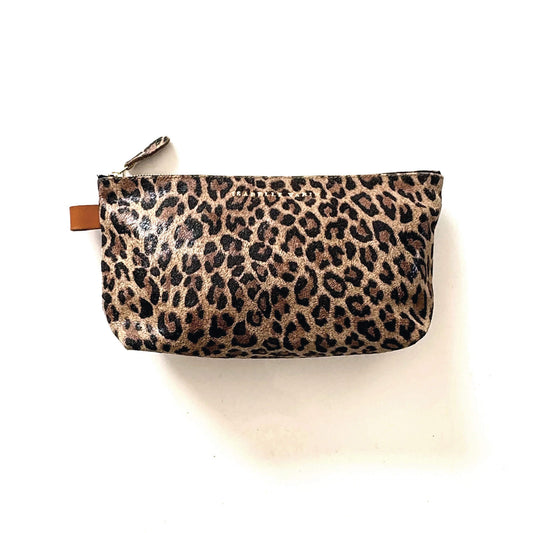 Trousse "Lencil" cuir Léopard beige