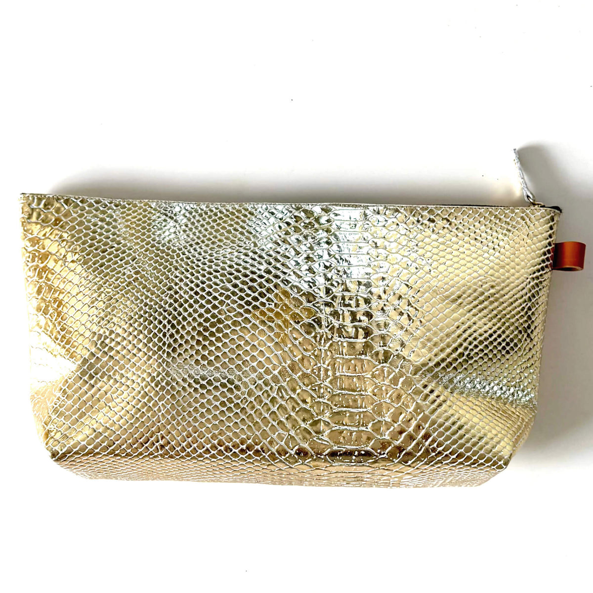 Trousse XL "Pilow" cuir Alligator doré