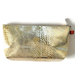 Trousse XL "Pilow" cuir Alligator doré