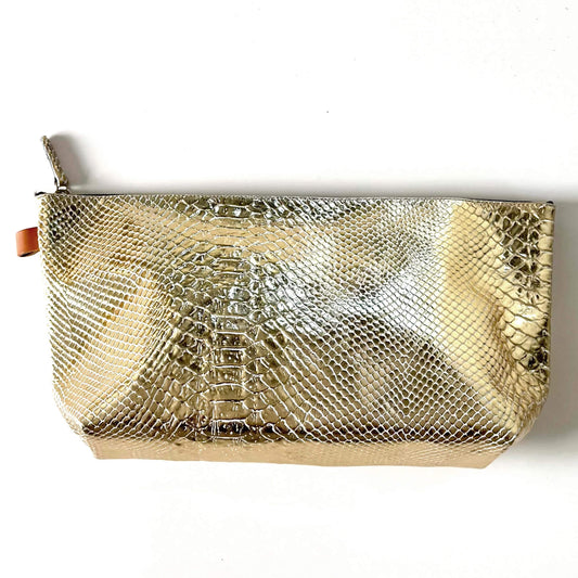 Trousse XL "Pilow" cuir Alligator doré
