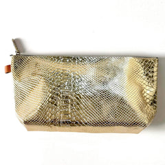 Trousse XL "Pilow" cuir Alligator doré