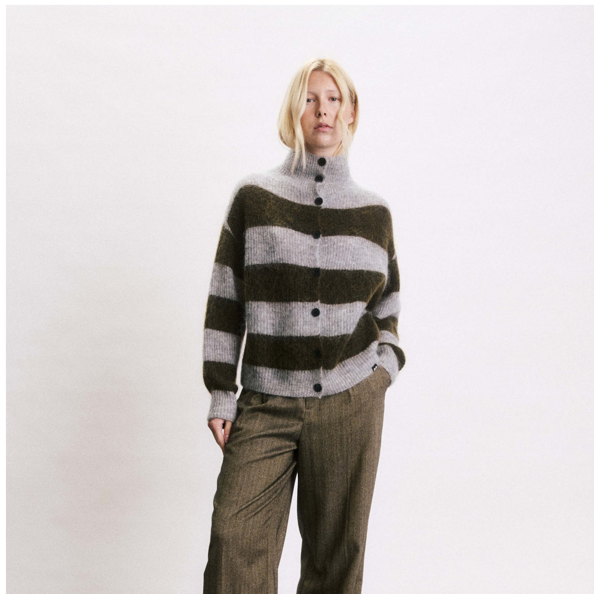 Cardigan rayé "Josh" - Kaki