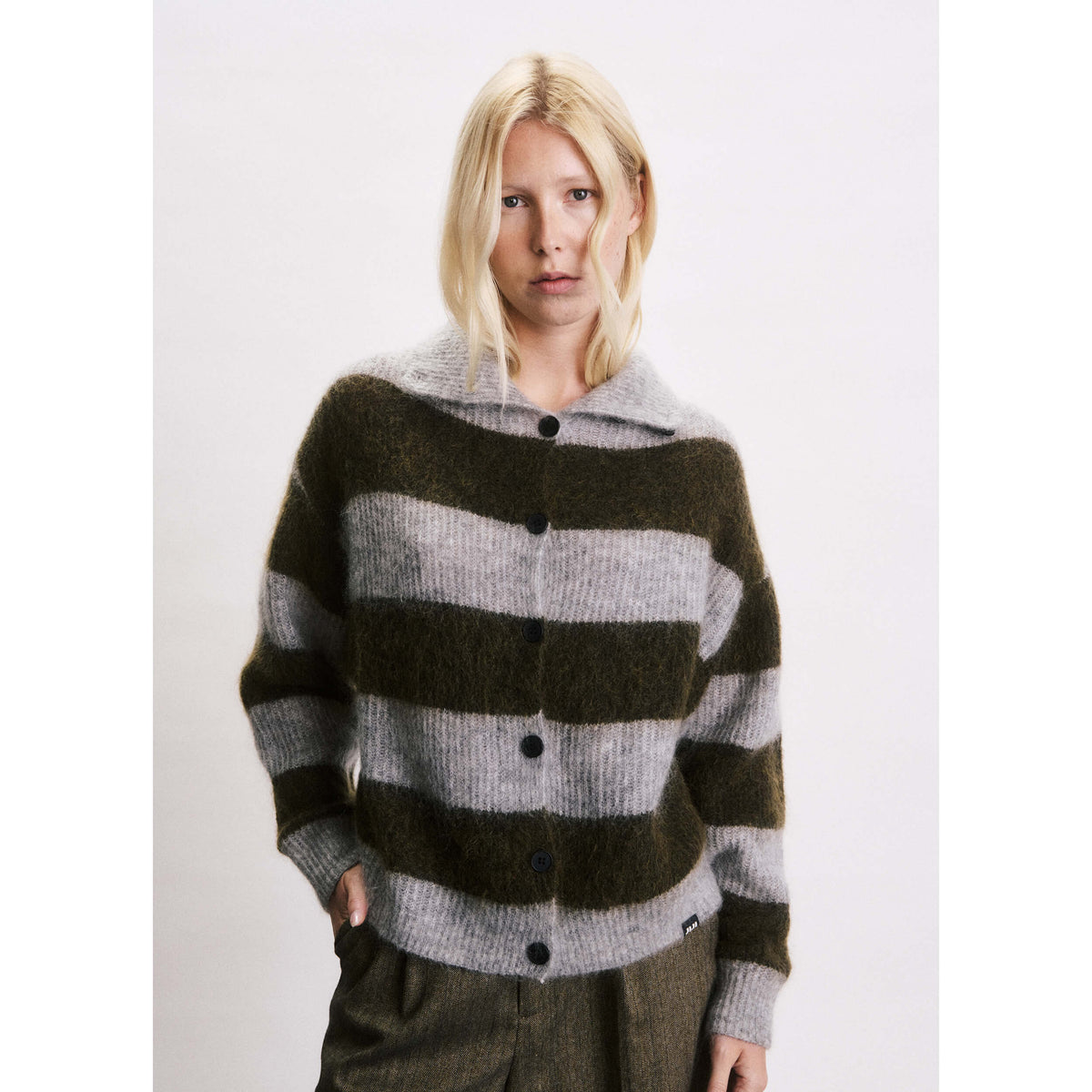 Cardigan rayé "Josh" - Kaki