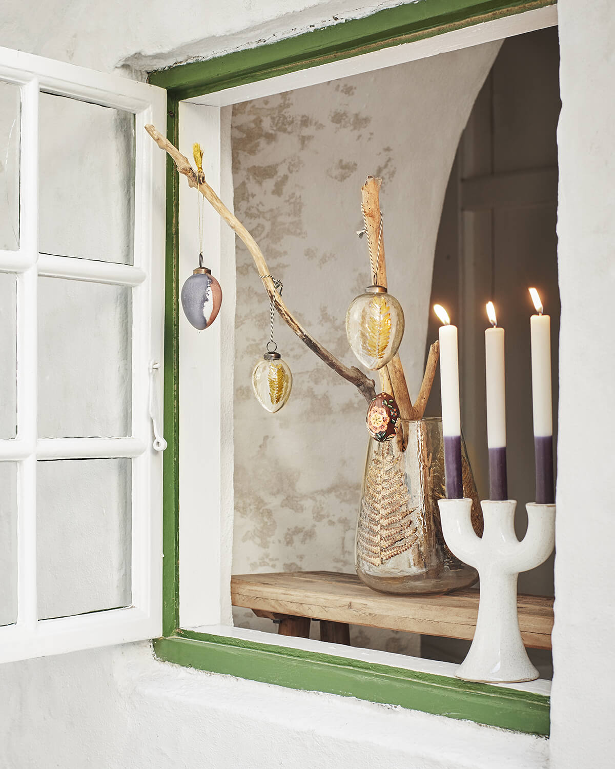 Suspension "oeuf" - Verre & feuilles
