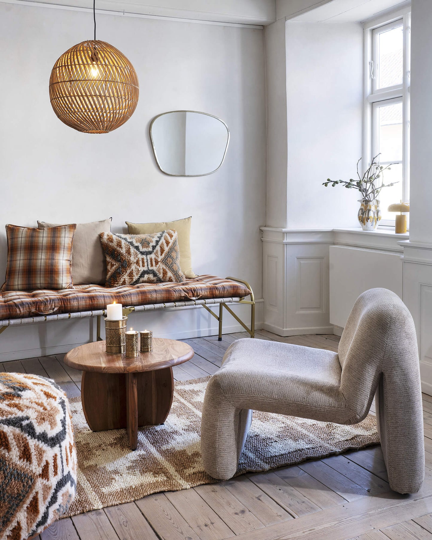 Fauteuil lounge velours - Beige