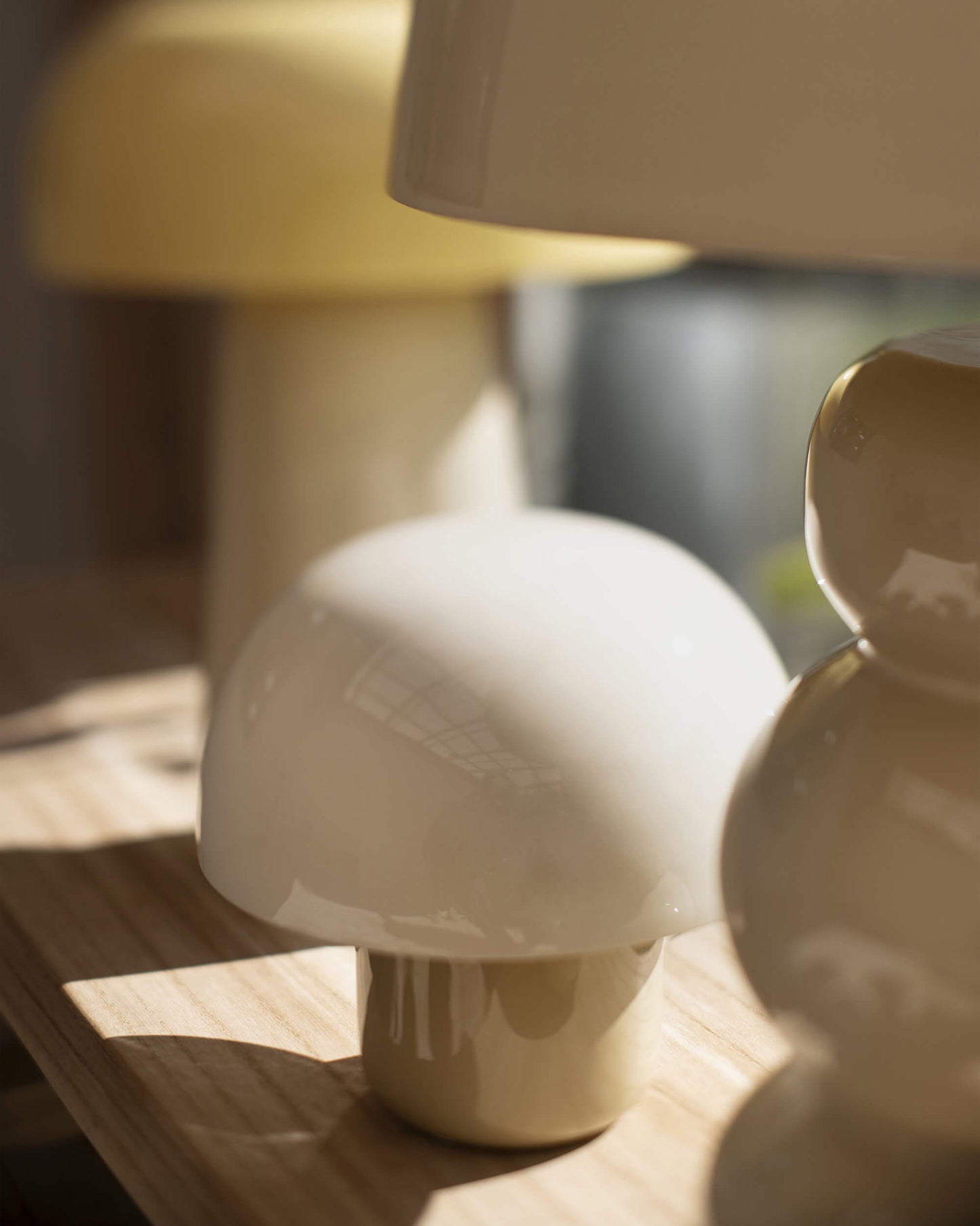 Lampe "Mini Mushroom" métal émaillé - Kaki clair/crème