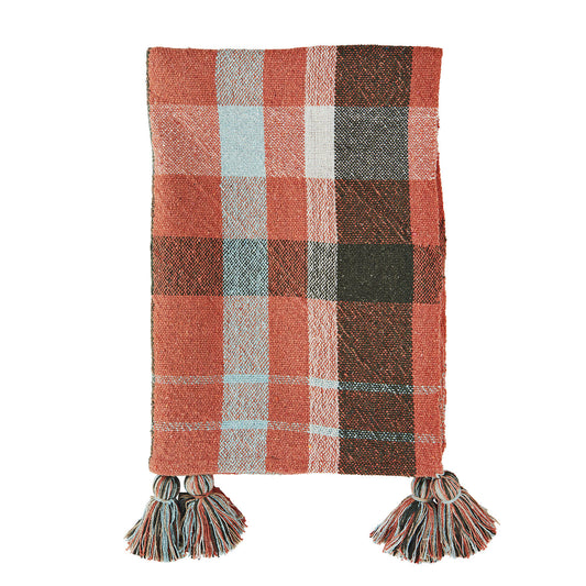 Plaid coton recyclé tartan - Brique & ciel