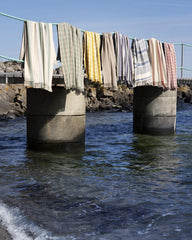 Plaid coton recyclé rayé - Naturel/vert