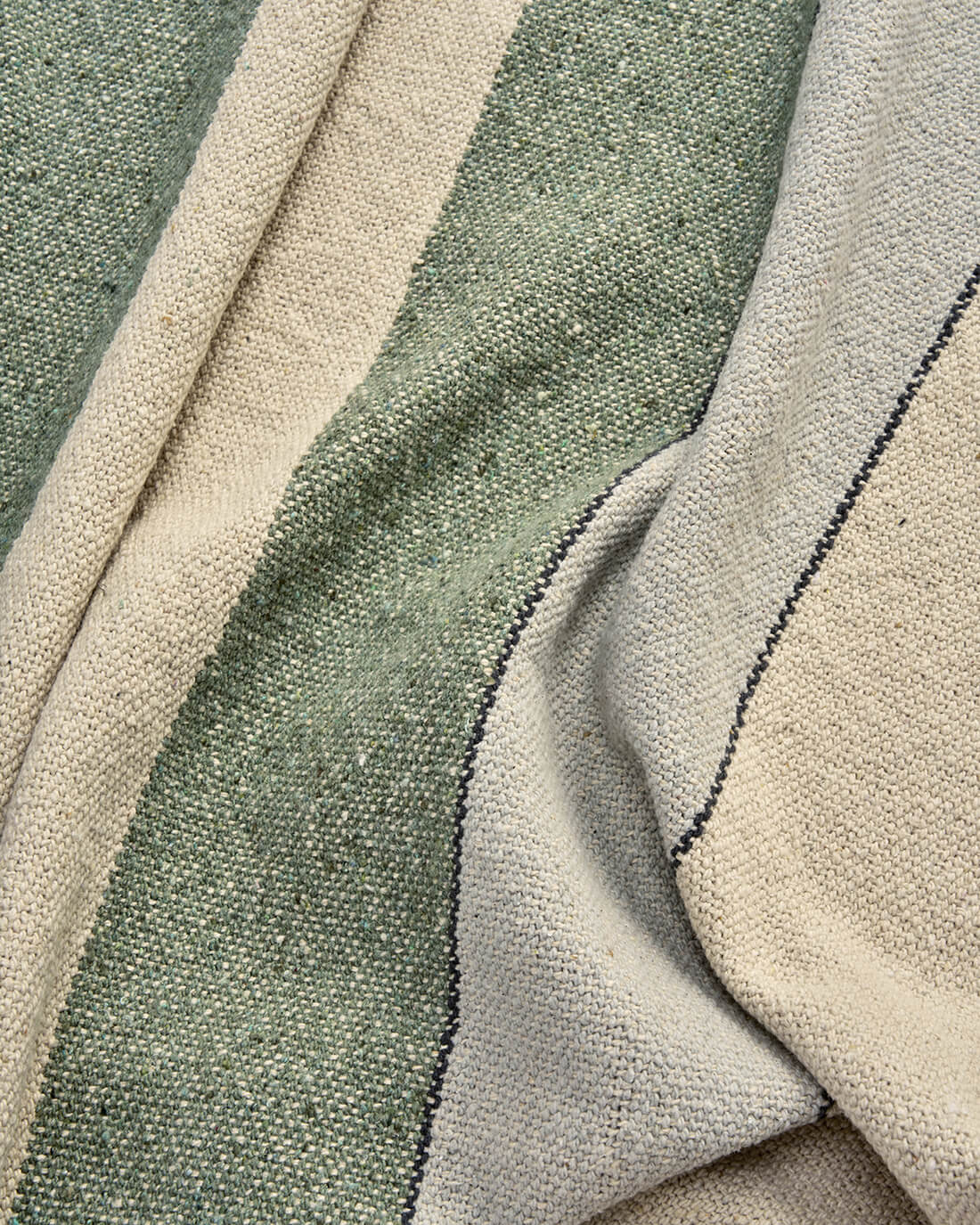 Plaid coton recyclé rayé - Naturel/vert