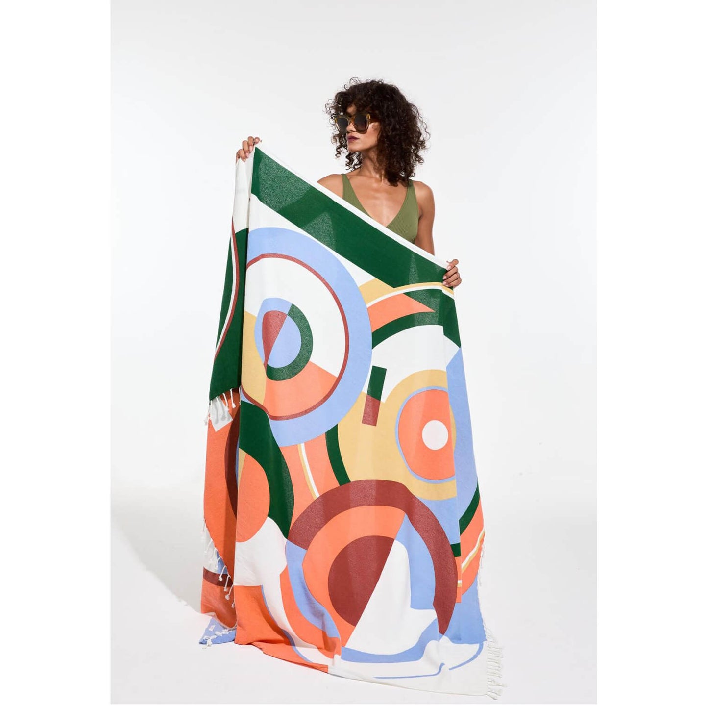 Fouta/Drap de plage "Rêve ta Poésie" - Corail/nuage