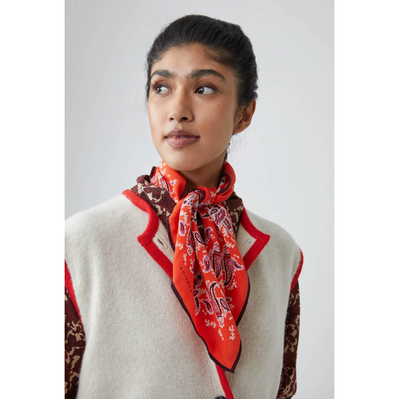 Carré en soie "Colibri Paisley" N°763 - Poppy red