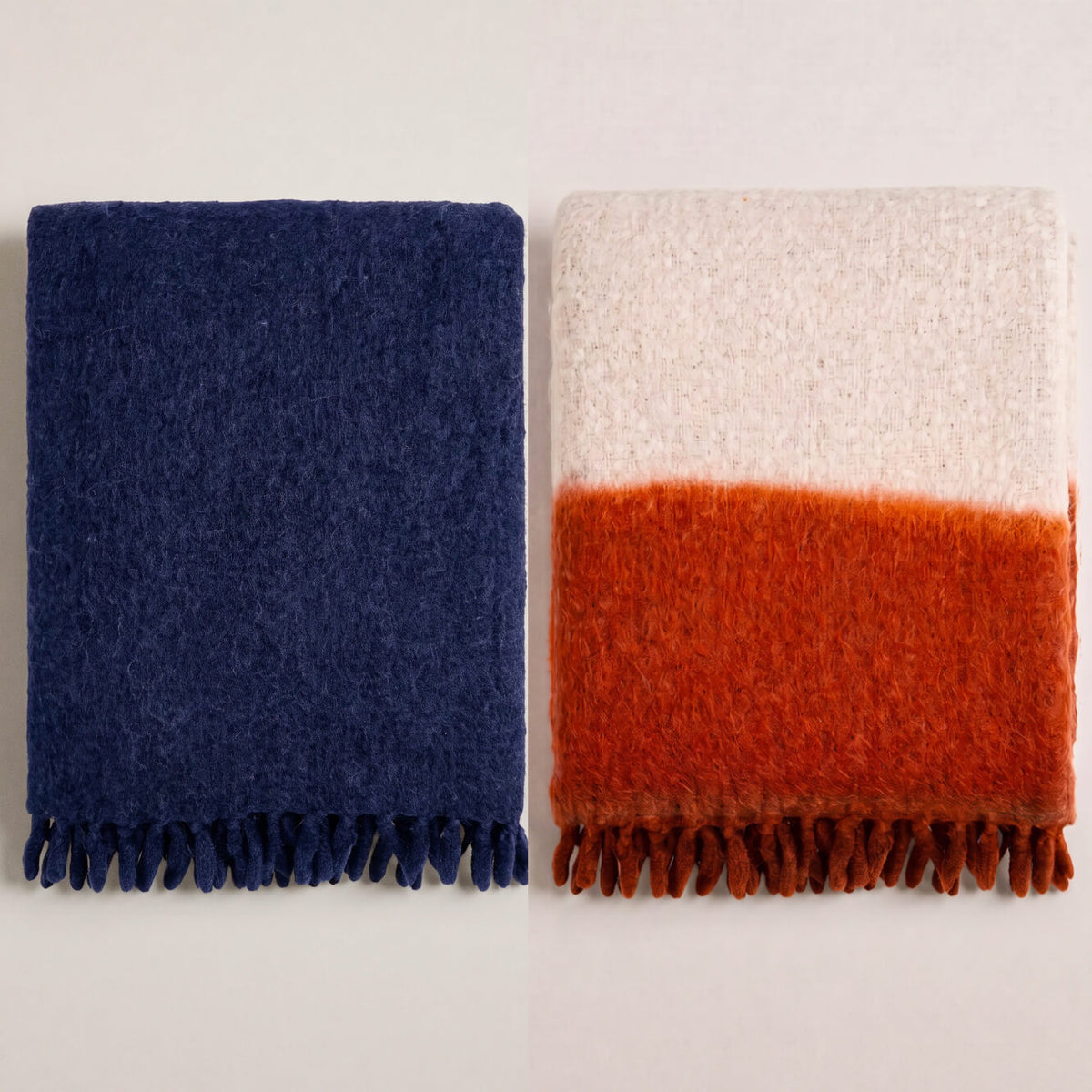 Plaid "Jori" N°83 laine Dip dye - Navy blue/brick