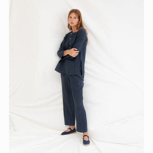 Pantalon droit lin "Meltemi" - Navy