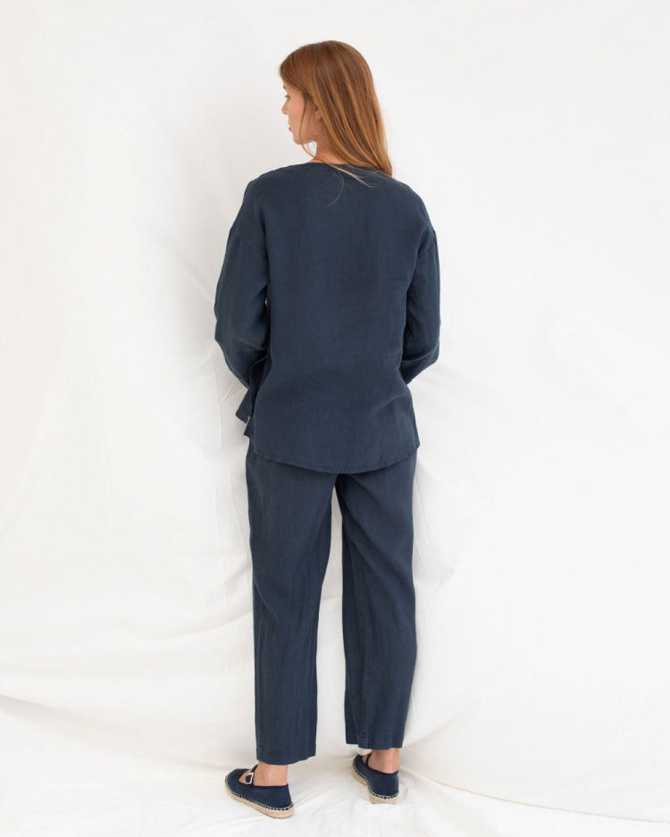 Pantalon droit lin "Meltemi" - Navy