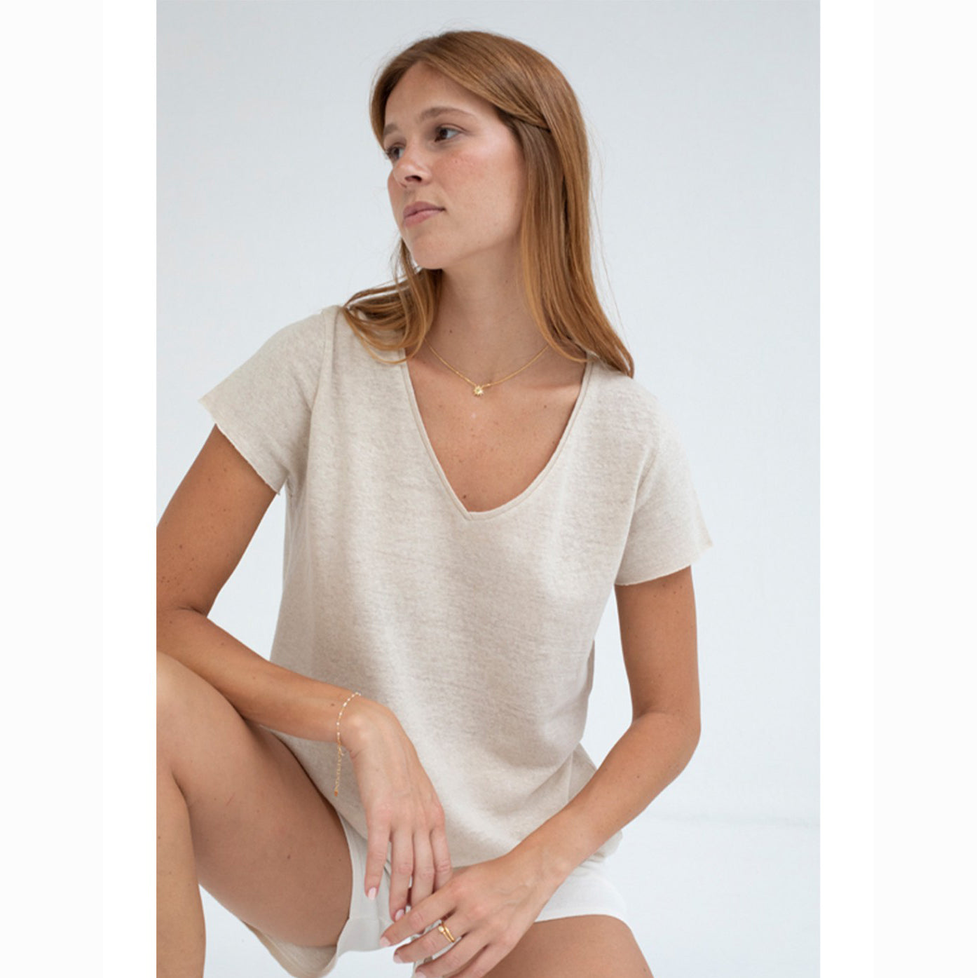 T-shirt lin & coton - Sable
