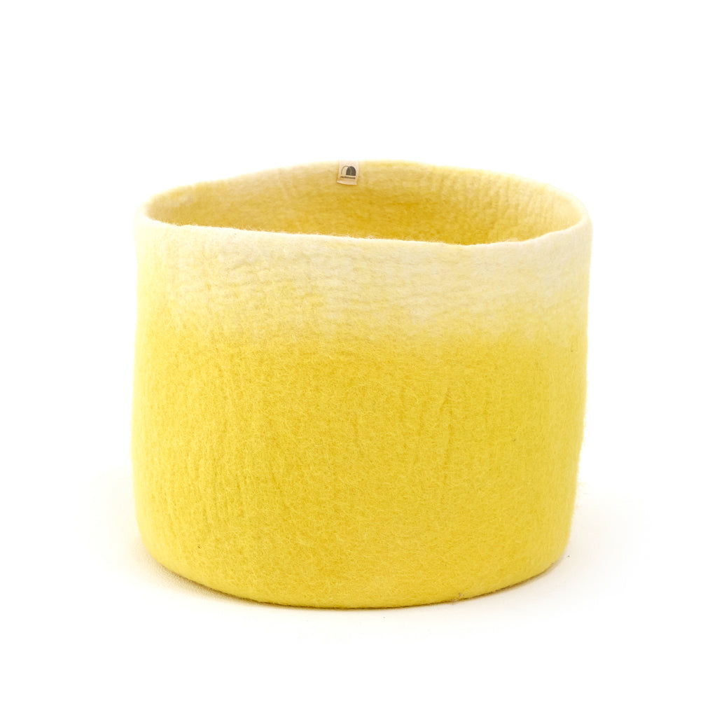 Rangement calebasse en feutre M - Citron/naturel
