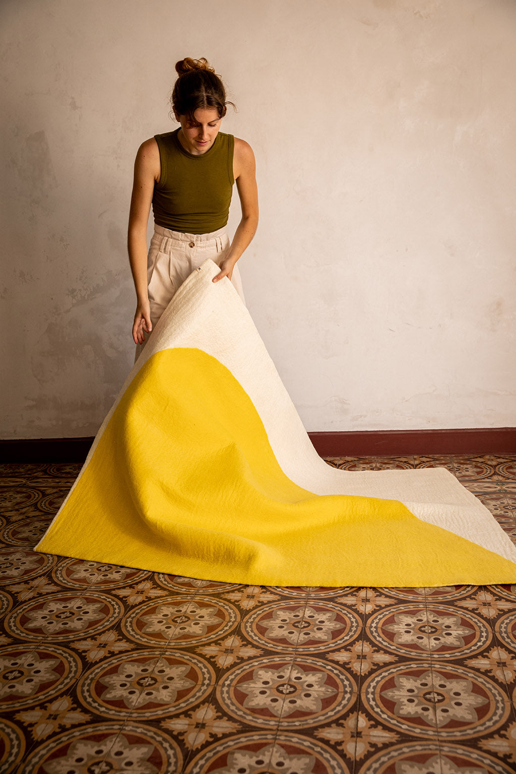 Tapis "Dune" laine 160x200 - Naturel/citron