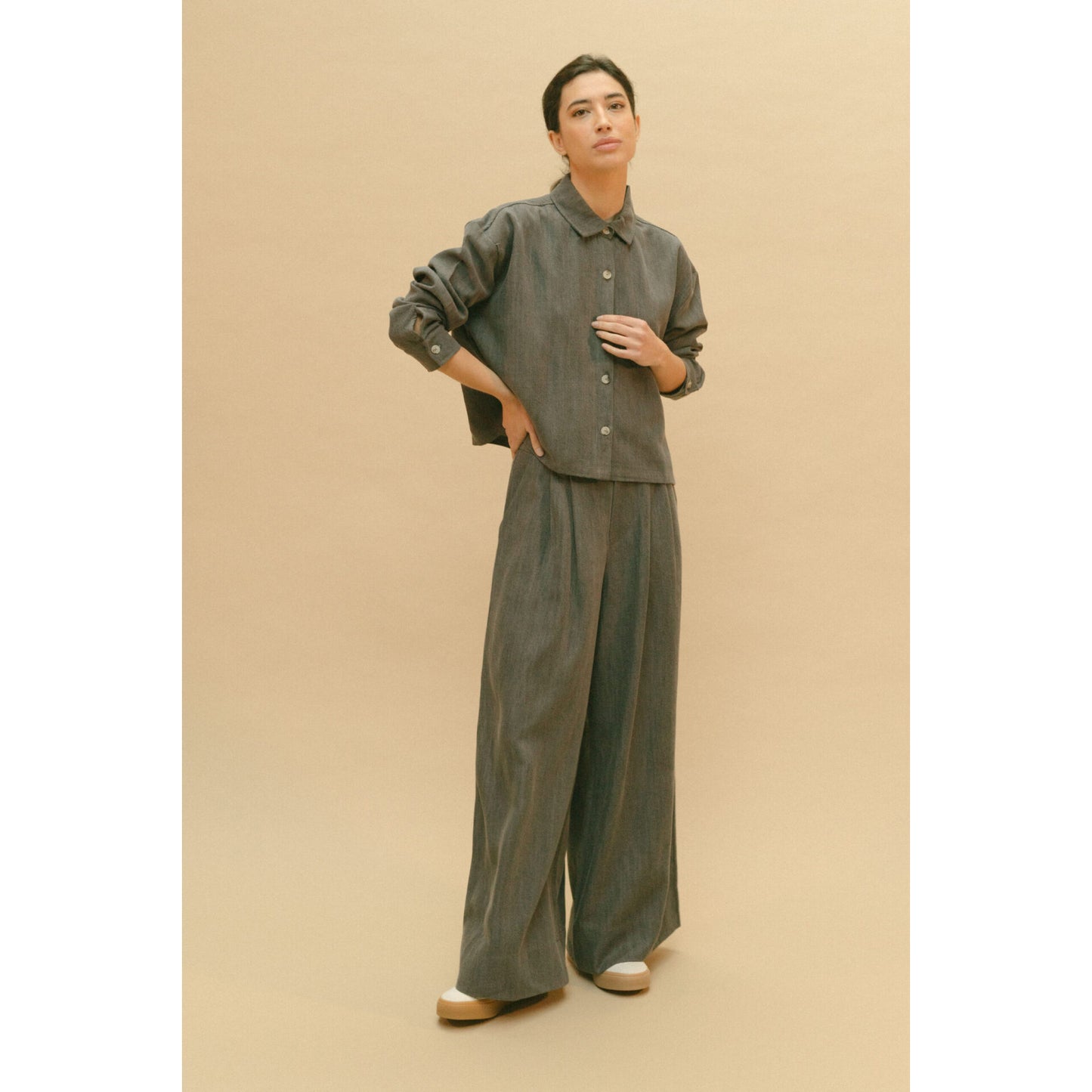 Pantalon large denim Tencel - Anthracite