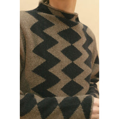 Pull Intarsia laine  - Vison/navy