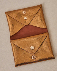 Portefeuille "Emile Double" cuir - Lézard doré