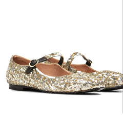 Ballerines cuir "Claudia Sequins" - Or & argent
