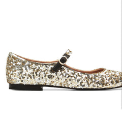Ballerines cuir "Claudia Sequins" - Or & argent