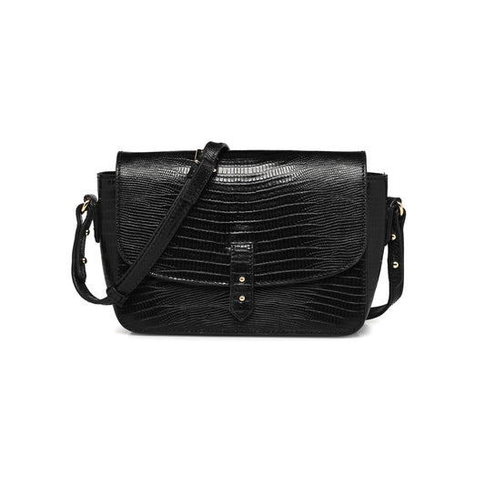 Sac bandoulière "Servan" cuir Lézard - Noir