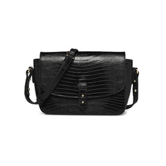 Sac bandoulière "Servan" cuir Lézard - Noir